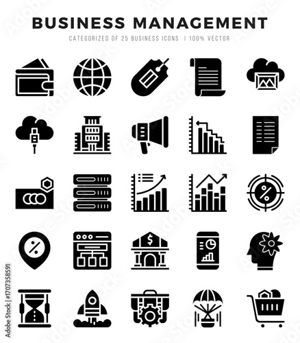 Set of Business Management Icons. Simple line art style icons pack.