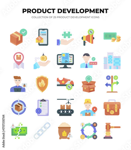 Product Development Icons. 25 Flat Design Icons for Business Growth