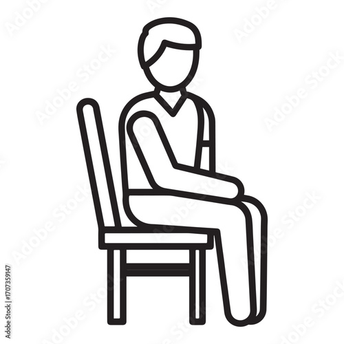 Minimalist Gender-Neutral Sitting Figure Icon in Line Art Style: Ideal for UI Design and Social Media Profiles