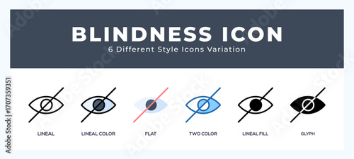 Blindness. icon set. outline. glyph black. flat color and filled line color