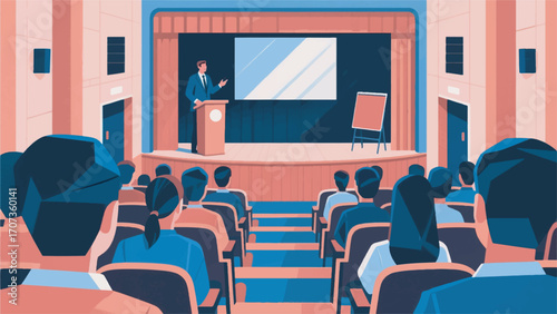 illustration of the atmosphere in the auditorium as class starts vector design template