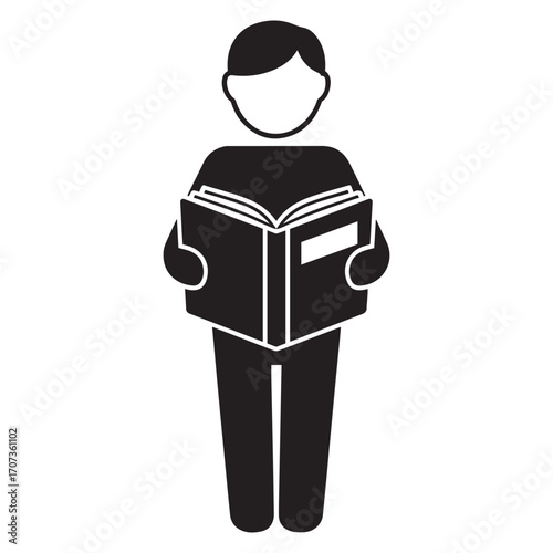 Gender-Neutral Reading Book Icon in Minimalist Line Art: Perfect for Education and Library Interface Designs