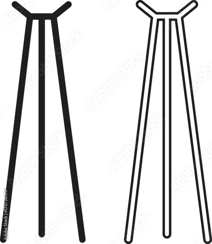 Coat stand hat rack flat, outline icons set, Modern clothes hanger furniture silhouette, wardrobe organizer hall tree, minimalist entryway storage designs group and home interior vectors illustration.