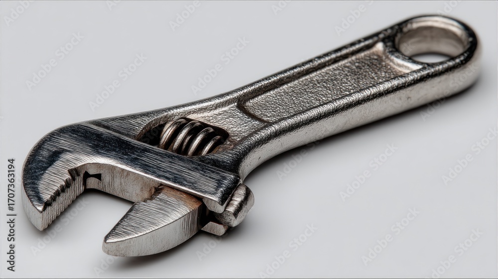 Obraz premium Shiny Adjustable Wrench Tool Isolated on Clean Background in Detailed Macro Shot