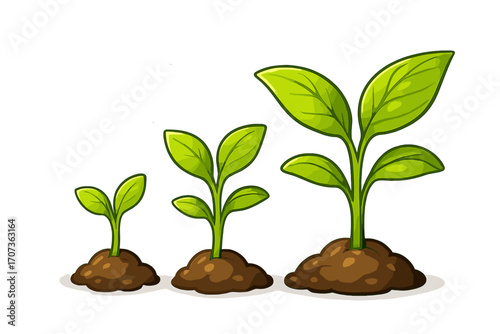 Plant growth stages vector set. Sprout, seedling, plant life cycle illustration. Concept of business development, investment progress, success, evolution, and personal growth.