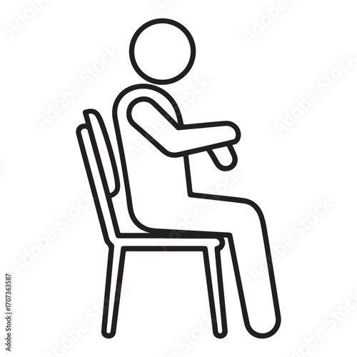 Gender-Neutral Sitting Laptop User Icon in Line Art: Ideal for Remote Work and Tech Interface Designs