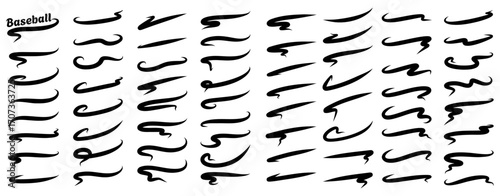 Swoosh baseball text tails. Vintage underline swash shapes for sporty font design and retro lettering