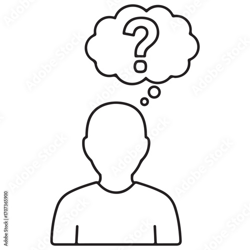 Gender-Neutral Question Mark Figure Icon in Line Art: Great for FAQ and Support UI Design Solutions
