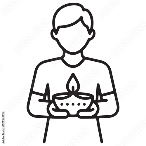 Gender-Neutral Praying Figure Icon in Line Art: Ideal for Spiritual and Cultural UI Design Elements