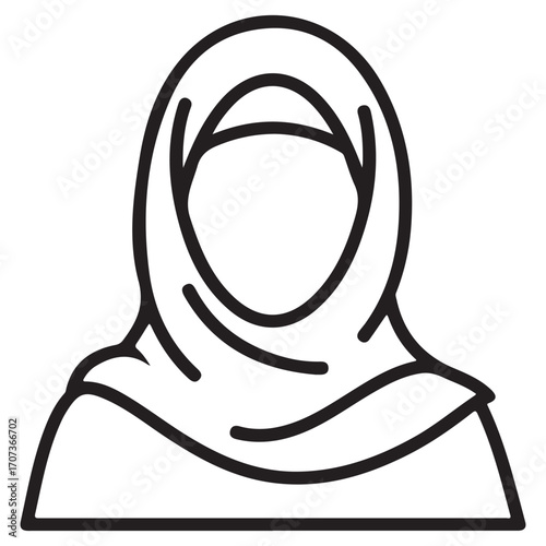 Gender-Neutral Hijab Figure Icon in Line Art: Great for Islamic Cultural UI and Presentation Graphics