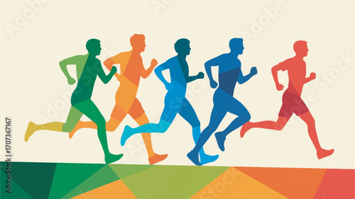 illustration of a group of people jogging vector design template