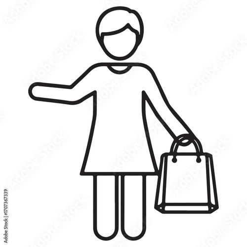 Gender-Neutral Shopping Bag Figure Icon in Line Art: Perfect for E-Commerce and Retail UI Design Projects