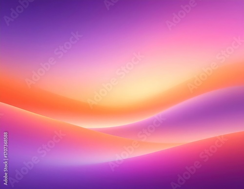 Smooth, undulating abstract background featuring soft gradients of purple, pink, orange and yellow hues, creating a serene aesthetic