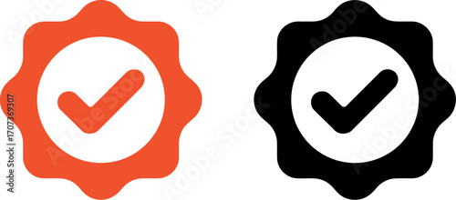Orange and black check mark icons representing validation and approval symbols
