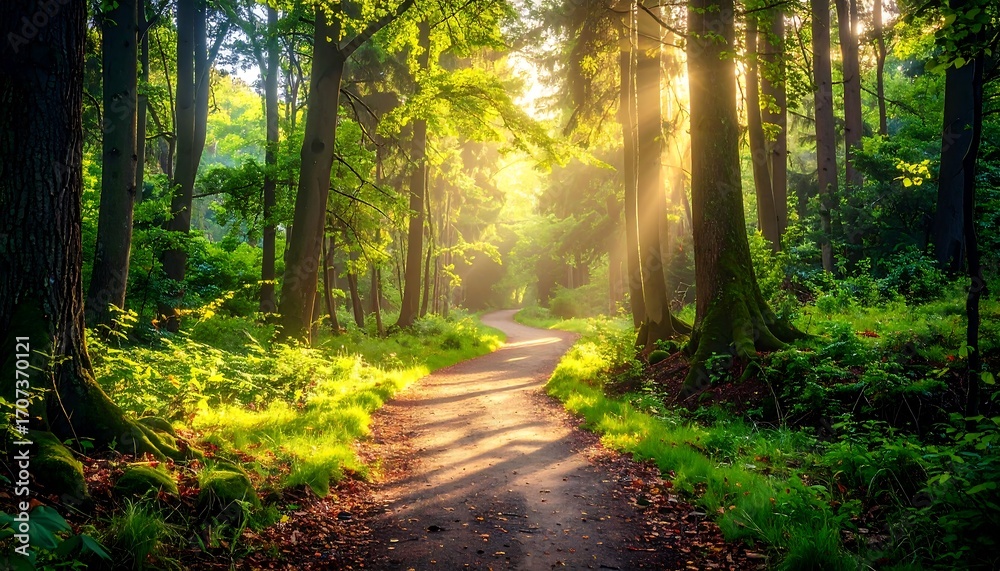 Naklejka premium Sunlit forest path