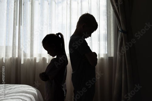 little boy offended not talking ignoring sister after fight, jealous kid brother and sister, siblings bad relationships, two children family conflict