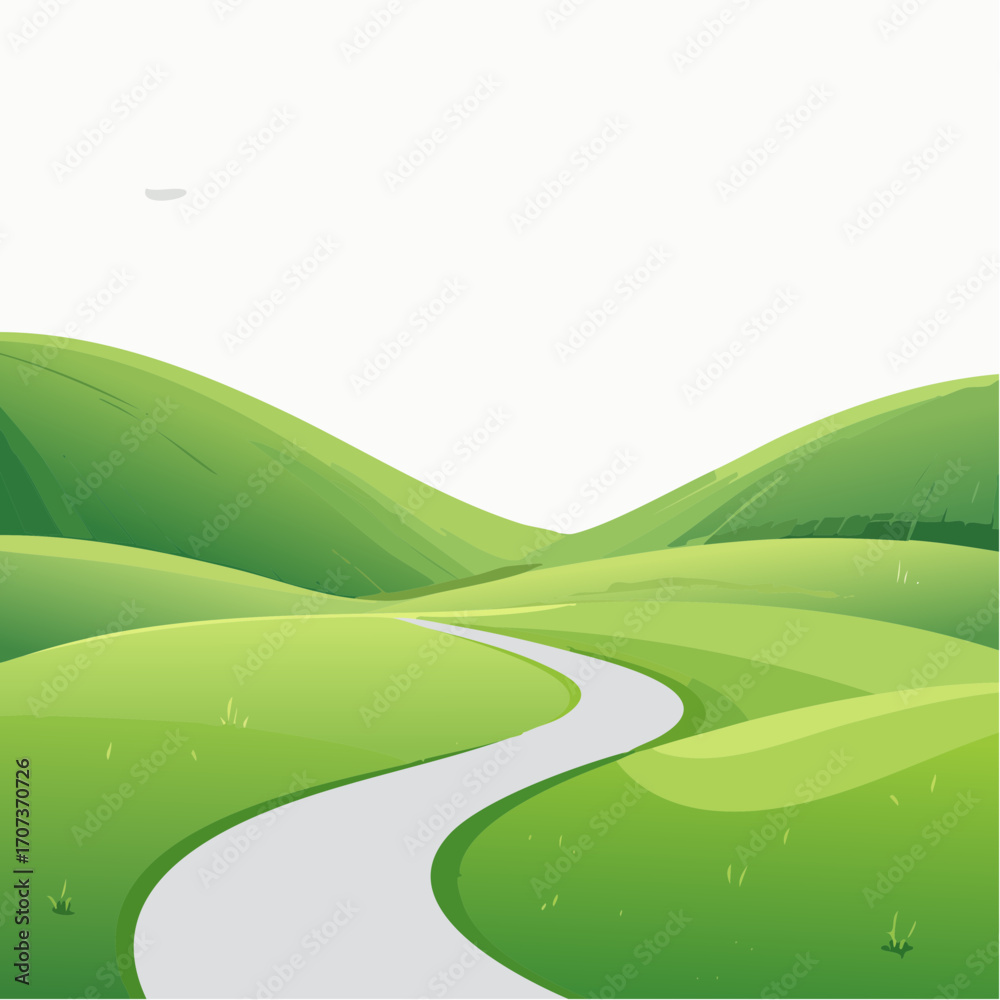 Obraz premium Green landscape featuring rolling grassy hills and a winding path