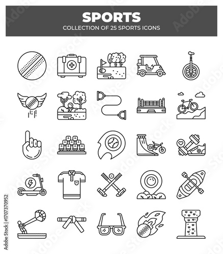 Collection of 25 Sports Icons.  Line Art Graphics