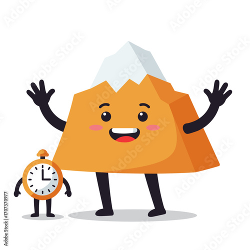 Orange mountain character cartoon with smiling face