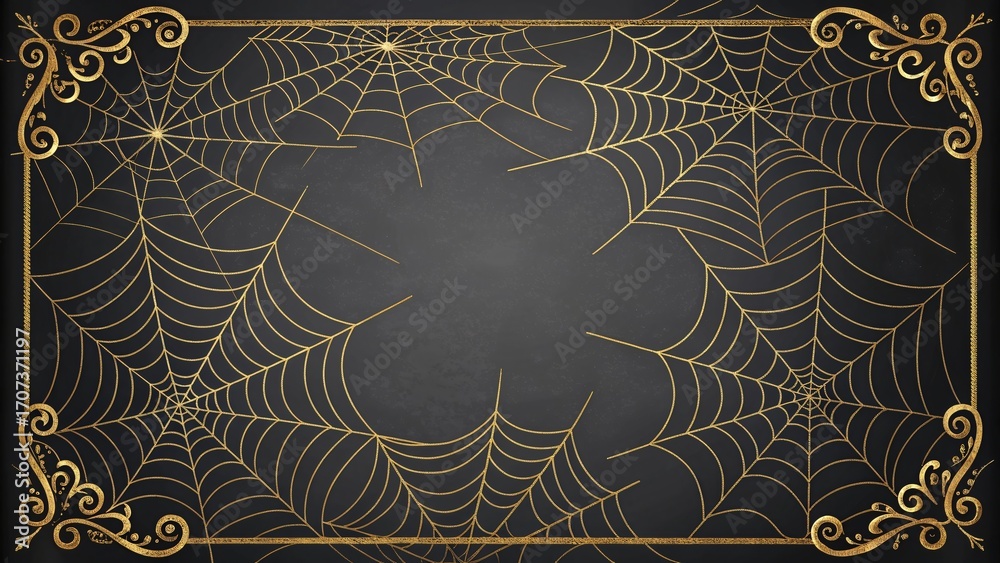 Elegant Gold Spiderwebs on Dark Background Halloween Gothic Festive Design