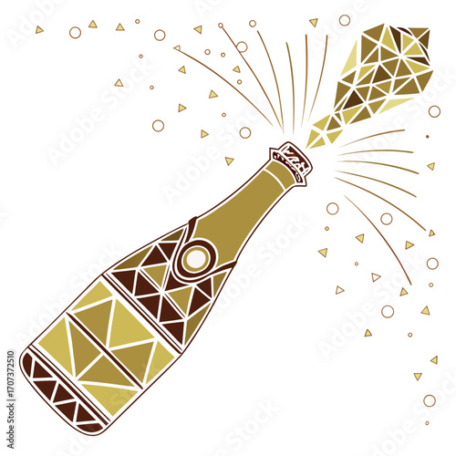 A champagne bottle with geometric patterns