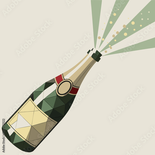 A champagne bottle with geometric design on a light background