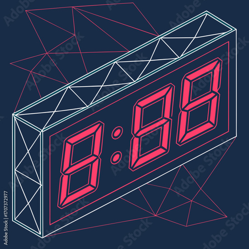 Digital clock displaying time with pink numbers and blue outline on dark blue