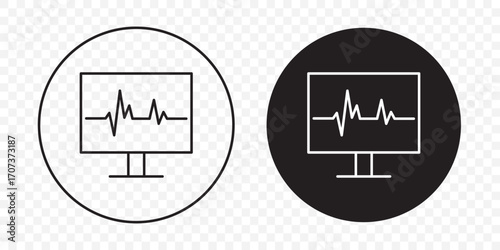 ECG vector icon set. heart rate electrocardiogram screen machine symbol. ekg monitor sign in black color.
