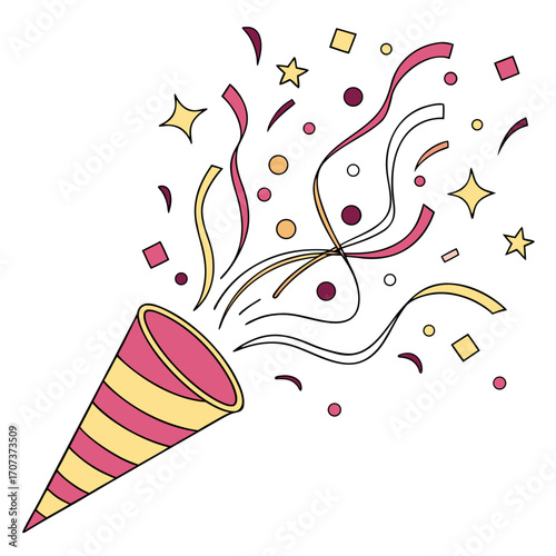 Illustration of a party popper with confetti isolated on a
