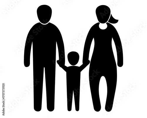 Family icon silhouette of parents holding hands with a child between them