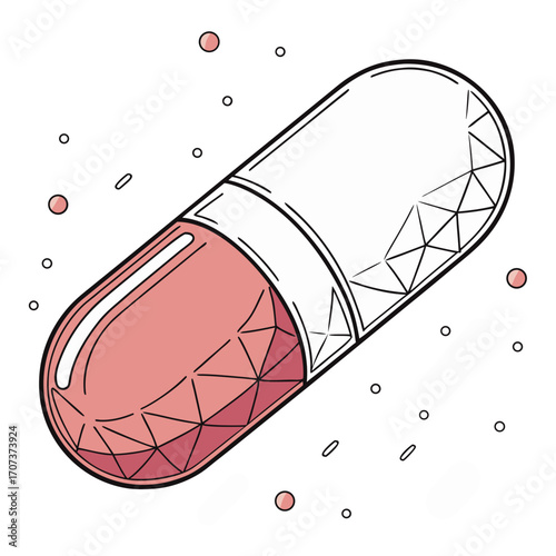 Pink and white capsule pill with geometric pattern