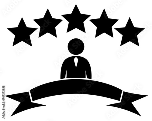 Person with five stars and a ribbon, representing achievement or rating