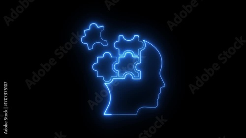 Wallpaper Mural neon human head silhouette with puzzle pieces icon animation on black background. glowing neon Autism icon animation. Colorful Puzzle Pieces Head icon. head with many colorful puzzle pieces icon. Torontodigital.ca