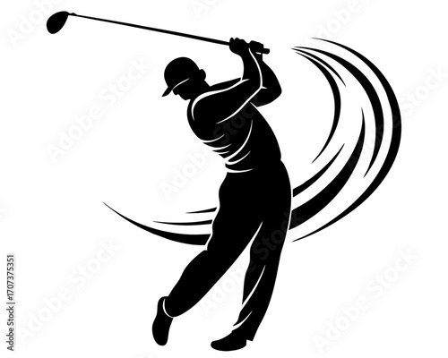 Silhouette of a golfer swinging a club