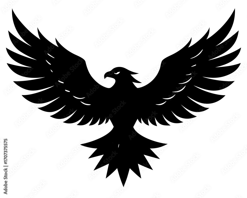 Obraz premium Black silhouette of a majestic eagle with wings spread wide