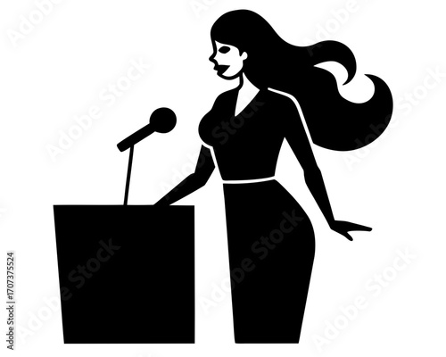 Woman speaking at a podium with a microphone