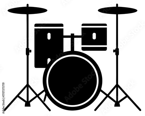 Drum kit with cymbals, snare, and bass drum