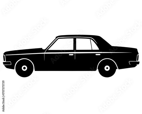 Side profile silhouette of a classic fourdoor sedan car