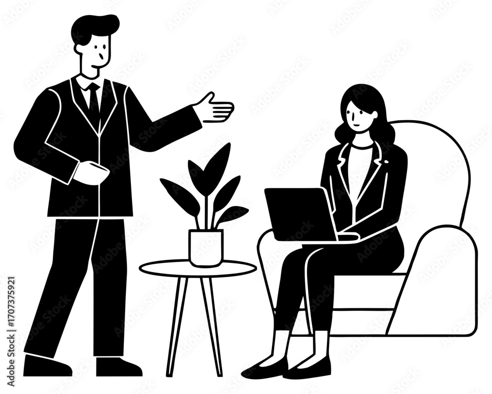 custom made wallpaper toronto digitalBusiness meeting in office with laptop and plant, discussing work and strategy