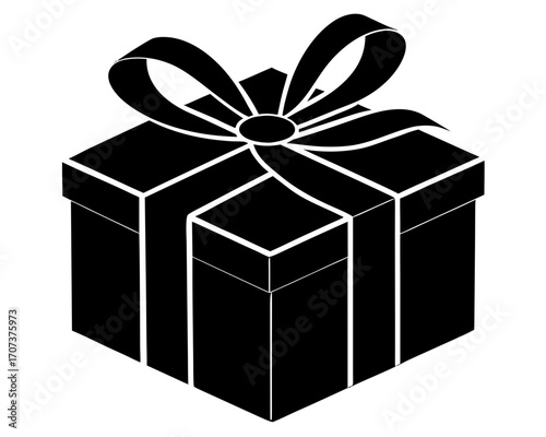 Black silhouette of a gift box with a ribbon bow