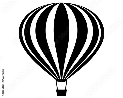 Black and white illustration of a hot air balloon with vertical stripes
