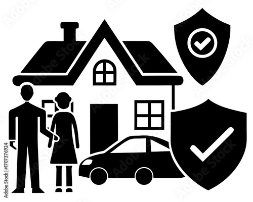 Family, car, and house insurance icons