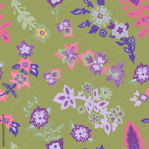 Decorative Green Floral Seamless Pattern