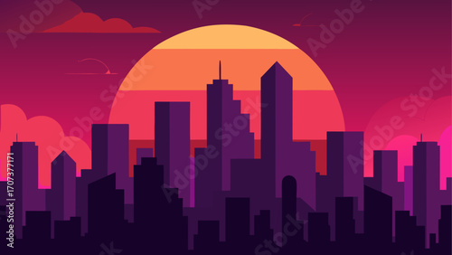 chicago skyline at sunset