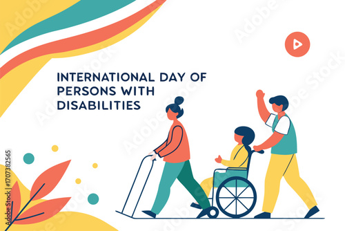 International Day of Persons with Disabilities Vector Illustration with Diverse People, Assistive Devices, and Inclusive Community in Modern Minimalist Style