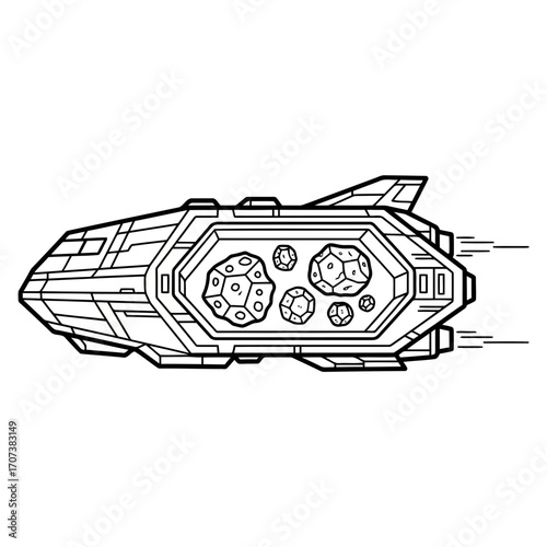 Space economy pictogram vector illustration of asteroid mining spaceship scalable eps icon vector