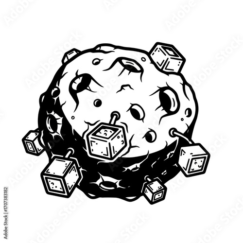 Space economy asteroid with cubes vector illustration scalable icon for futuristic concepts vector
