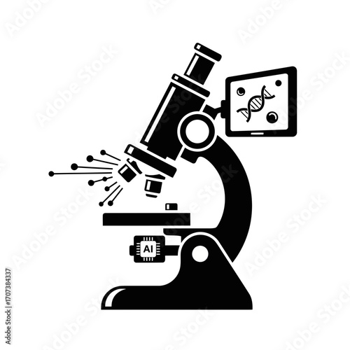 Modern microscope with digital display and scientific data vector illustration vector