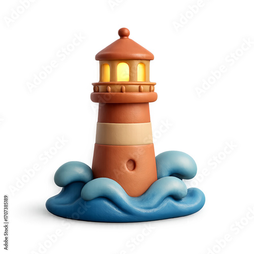 3D cartoon lighthouse travel destination icon