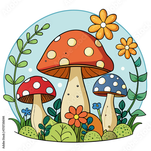 Whimsical Forest Mushrooms & Wildflowers Transparent Vectors